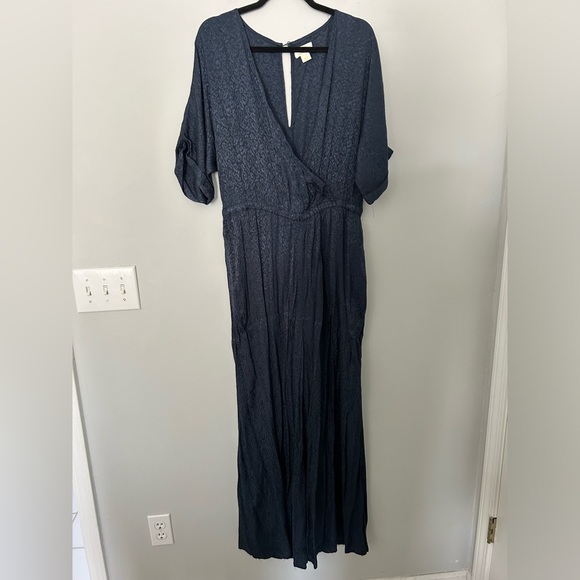 Anthropologie Maeve Jacqueline Jacquard Navy Blue Jumpsuit - Picture 3 of 10